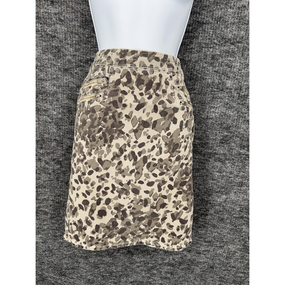 Current Elliott Geneva Skirt Womens 0 Gray Leopard Denim Pencil Mini Zip Pockets